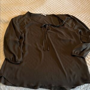 Pleione olive blouse with Embellished Shoulders